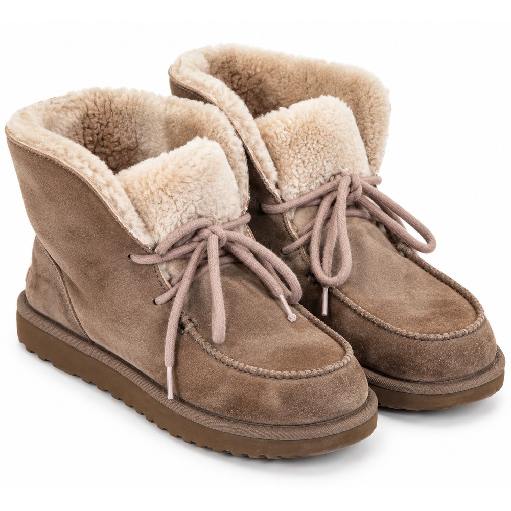 UGG Diara 1113090 Women's 9 Hickory Sand Suede Shearling Lace Up Ankle Boots